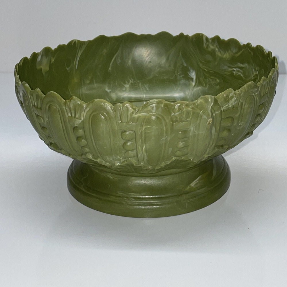 Rare! MCM Vintage Footed Green Marbled Plastic Bowl Dish Inarco Japan Retro  G45